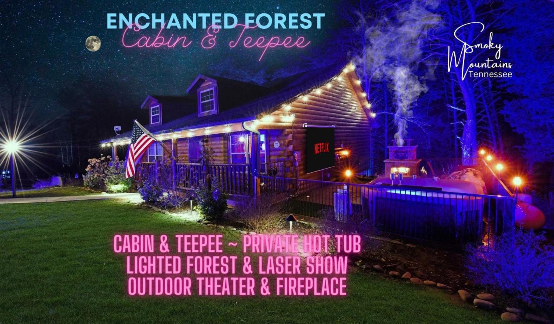 Enchanted Forest Cabin And Teepee! Lights & Laser Show! Private Hot Tub! Unique Stay! Sevierville Luaran gambar